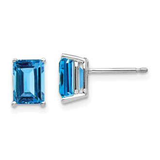 Exclusive 14K White Gold Emerald Cut Blue Topaz Earrings - Stylish 7x5mm Design