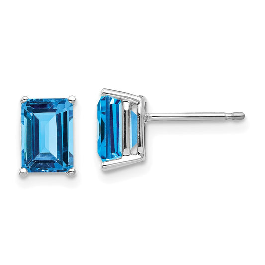Exclusive 14K White Gold Emerald Cut Blue Topaz Earrings - Stylish 7x5mm Design