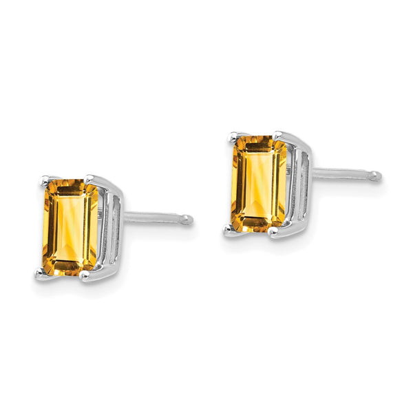 14K White Gold Emerald Cut Citrine Earrings - 7x5mm - Style GR1-1014048
