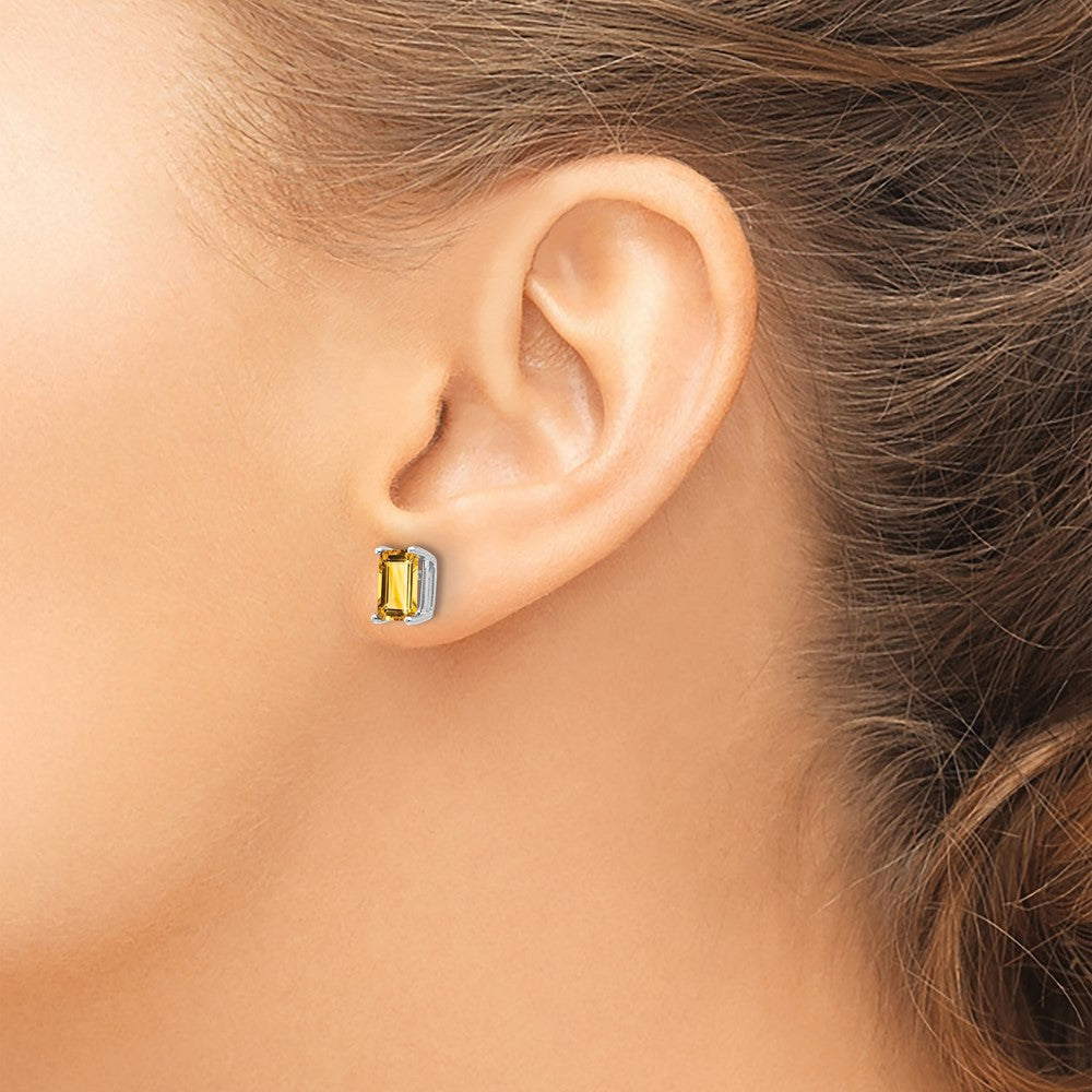 Shop Exclusive 14K White Gold Emerald Cut Citrine Earrings - 7x5mm, Stylish Value
