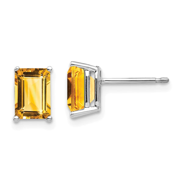 14K White Gold Emerald Cut Citrine Earrings - 7x5mm - Style GR1-1014048