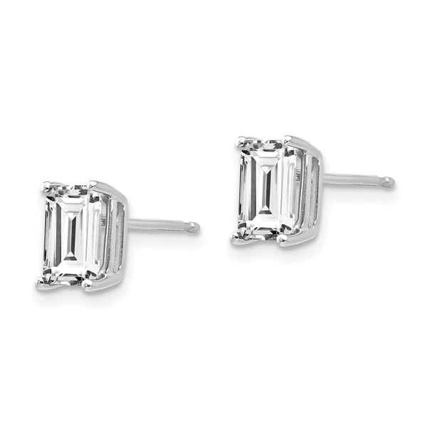 14K White Gold Radiant Cut CZ Earrings - 7x5mm