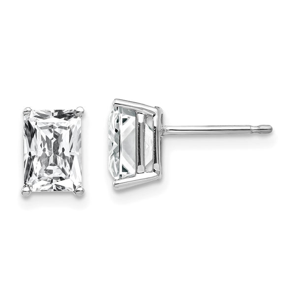 14K White Gold Radiant Cut CZ Earrings - 7x5mm