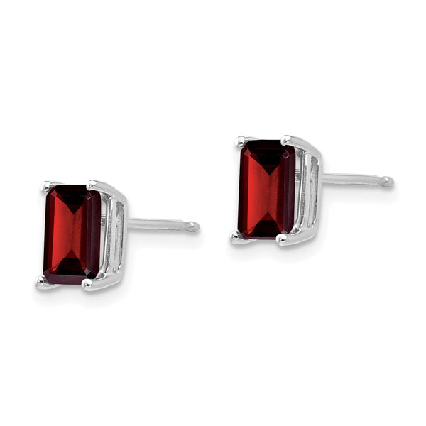 14K White Gold Emerald Cut Garnet Earrings - 7x5mm