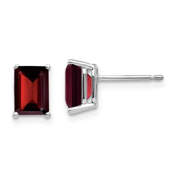 14K White Gold Emerald Cut Garnet Earrings - 7x5mm