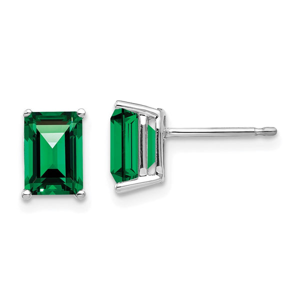 14K White Gold Emerald Cut Mount St. Helens Earrings - 7x5mm