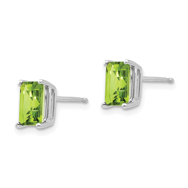 14K White Gold Emerald Cut Peridot Earrings - 7x5mm