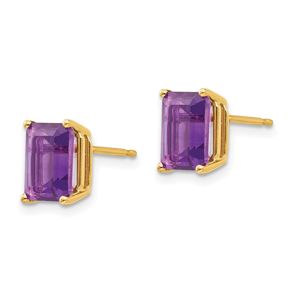 14K Gold 8x6mm Emerald Cut Amethyst Earrings
