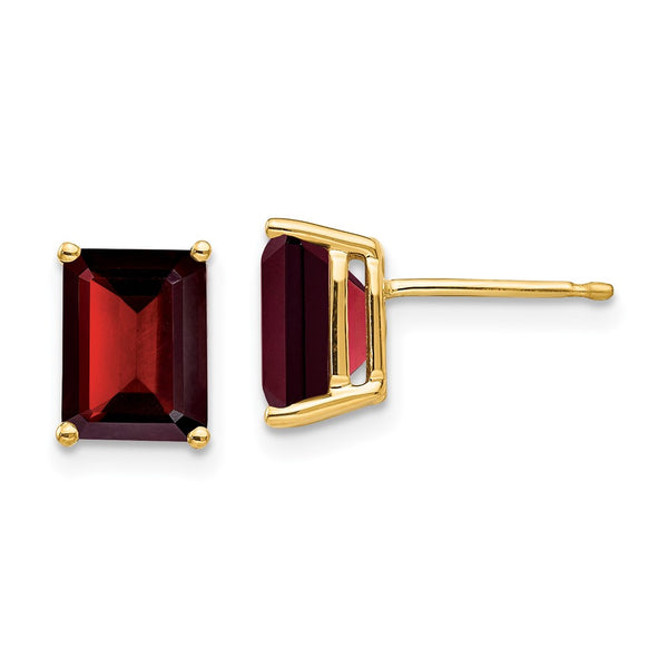 14K Gold Garnet Drop Earrings - 8x6mm