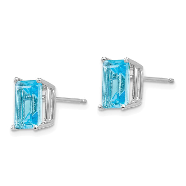 14K White Gold Blue Topaz Earrings - 8x6mm