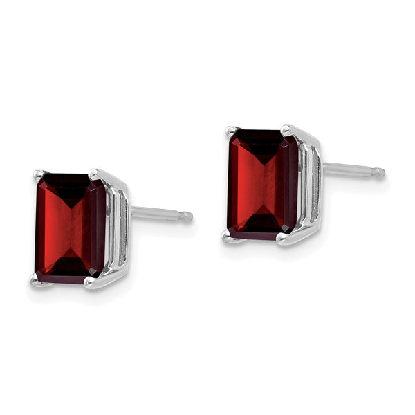 14K White Gold Emerald Cut Garnet Earrings - 8x6mm
