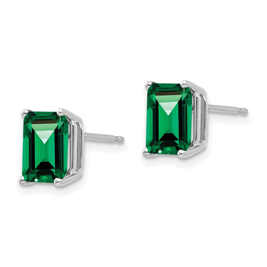 Exclusive 14K White Gold Emerald Stud Earrings - 8x6 mm Luxury Style