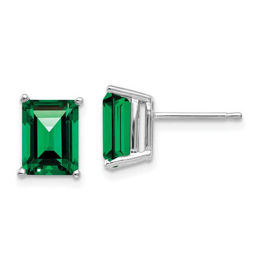 Exclusive 14K White Gold Emerald Stud Earrings - 8x6 mm Luxury Style