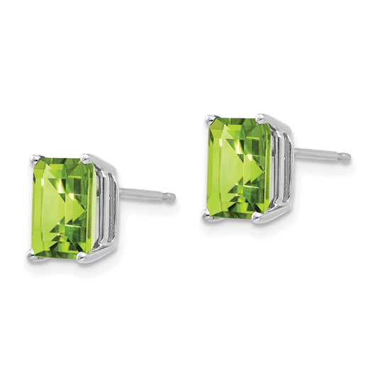 High-Quality 14K White Gold Emerald Cut Peridot Earrings - 8x6mm Value