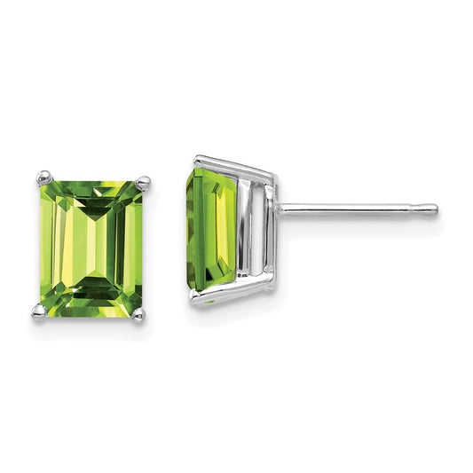 High-Quality 14K White Gold Emerald Cut Peridot Earrings - 8x6mm Value