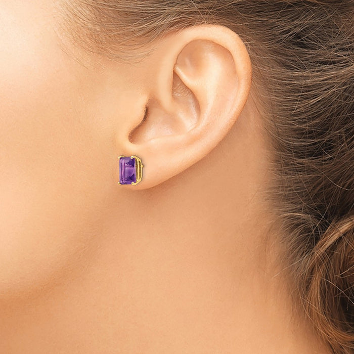 Buy Exclusive 14K Gold 9x7mm Emerald Cut Amethyst Earrings - Stylish Value!-3