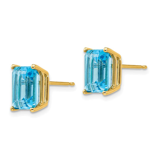 Buy Stylish 14K Gold Emerald Cut Blue Topaz Earrings - 9x7mm, Luxury Design