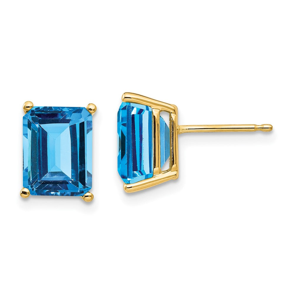 Buy Stylish 14K Gold Emerald Cut Blue Topaz Earrings - 9x7mm, Luxury Design