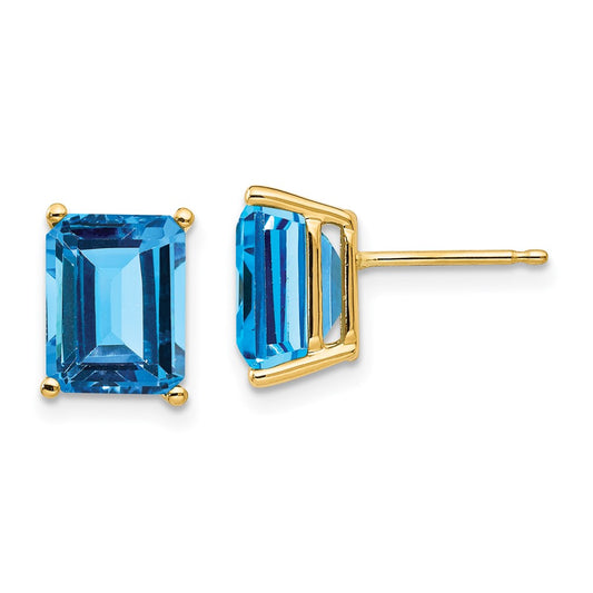 Buy Stylish 14K Gold Emerald Cut Blue Topaz Earrings - 9x7mm, Luxury Design