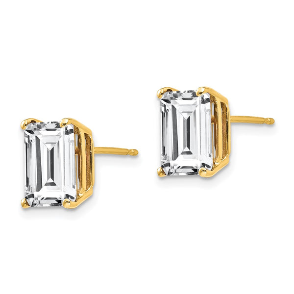 14K Gold Emerald Cut CZ Earrings - 9x7mm