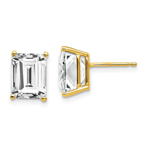 14K Gold Emerald Cut CZ Earrings - 9x7mm