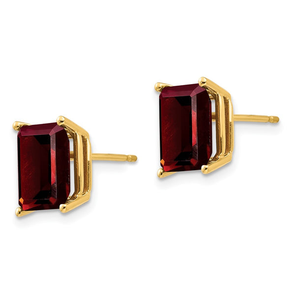 14K Gold Emerald Cut Garnet Earrings - 9x7mm