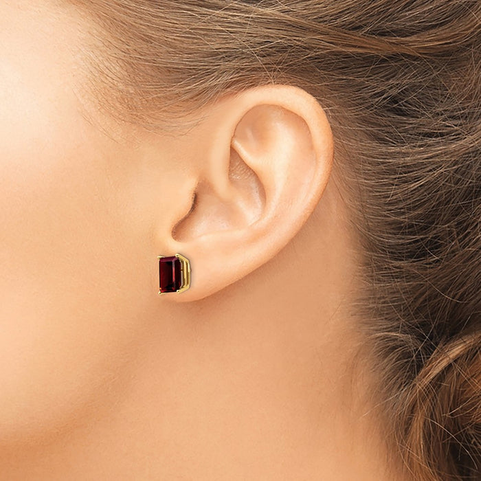 Shop 14K Gold Emerald Cut Garnet Earrings - 9x7mm, Stylish Luxury at Value Price!-3