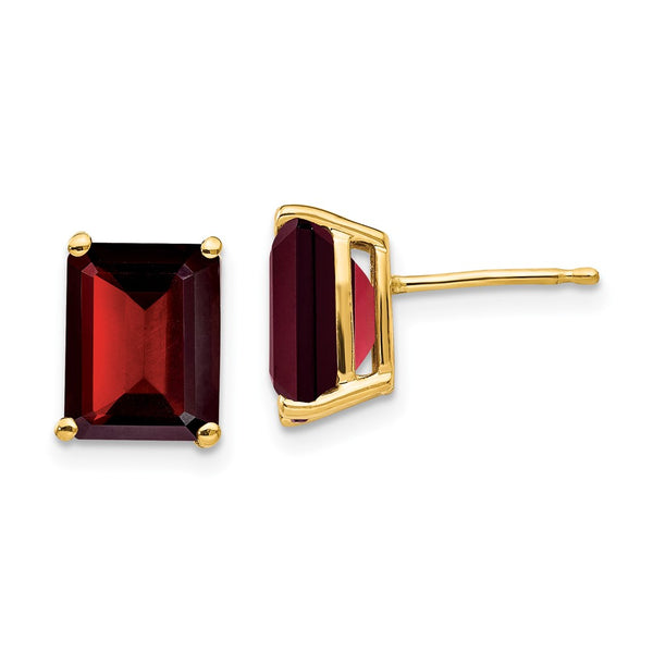 14K Gold Emerald Cut Garnet Earrings - 9x7mm