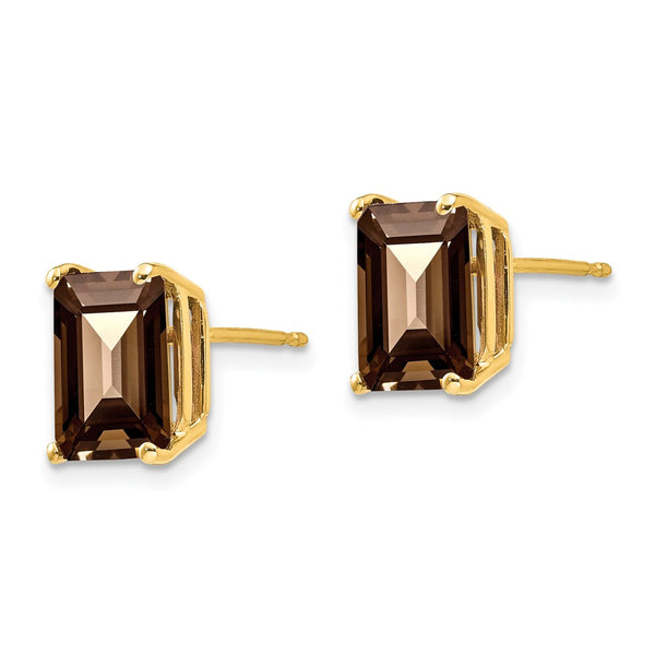 14K Gold 9x7mm Emerald & Smoky Quartz Earrings