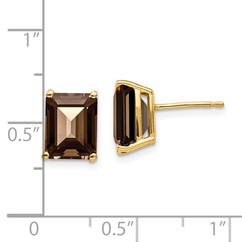 Exclusive 14K Gold 9x7mm Emerald & Smoky Quartz Earrings - Affordable Luxury!