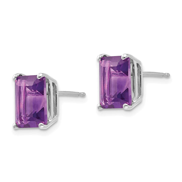 14K White Gold Emerald Cut Amethyst Earrings - 9x7mm