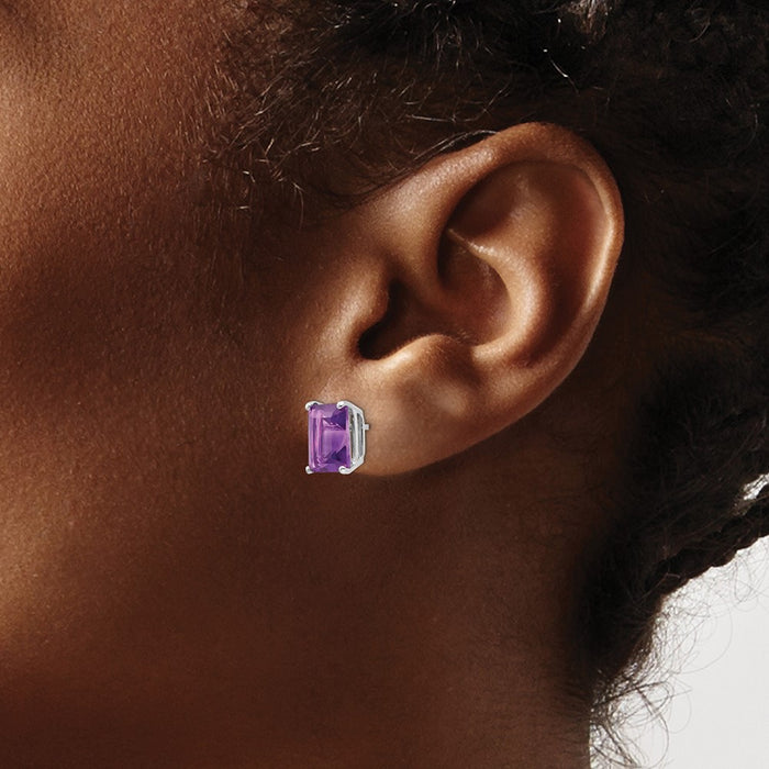 Buy Stylish 14K White Gold Emerald Cut Amethyst Earrings - 9x7mm Value-3