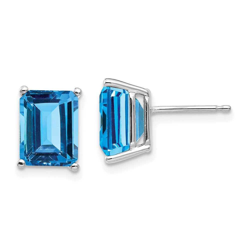 Shop Stylish 14K White Gold Emerald Cut Blue Topaz Earrings - 9x7mm, Luxury!