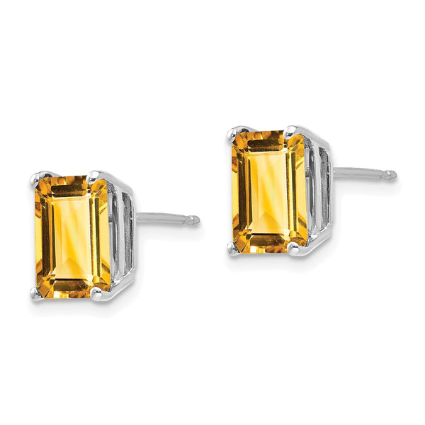 14K White Gold Emerald Cut Citrine Earrings - 9x7mm