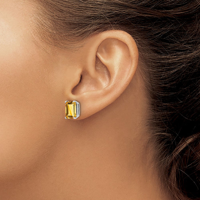 Buy Exclusive 14K White Gold Emerald Cut Citrine Earrings - 9x7mm Stylish Value-3