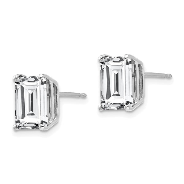 14K White Gold Emerald Cut CZ Earrings - 9x7mm