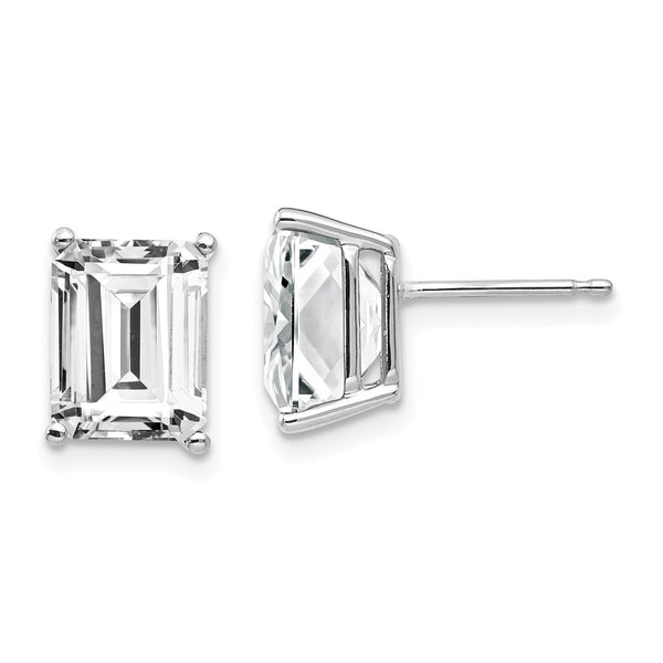 14K White Gold Emerald Cut CZ Earrings - 9x7mm