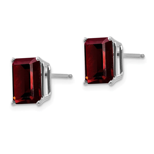 14K White Gold Emerald Cut Garnet Earrings - 9x7mm