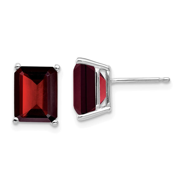 14K White Gold Emerald Cut Garnet Earrings - 9x7mm
