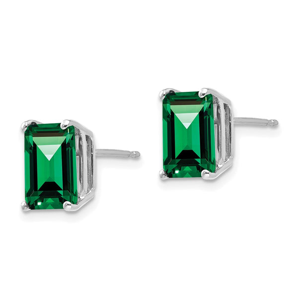 14K White Gold Emerald Cut Earrings - 9x7mm