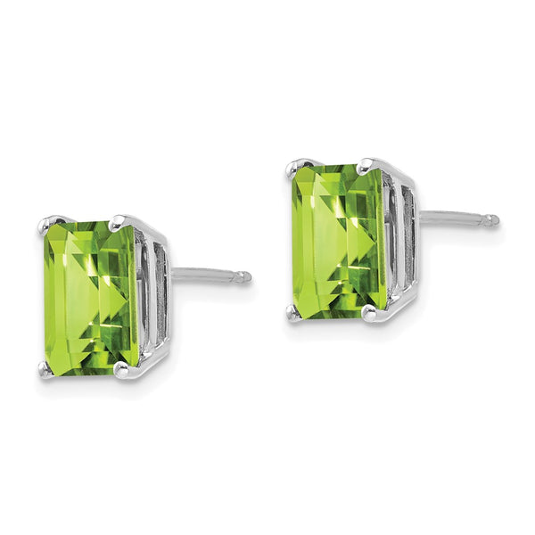 14K Gold Emerald Cut Peridot Earrings - 9x7mm