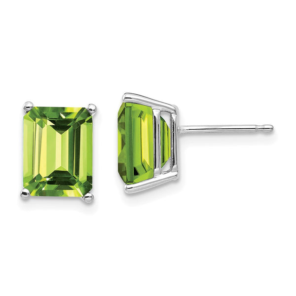 14K Gold Emerald Cut Peridot Earrings - 9x7mm