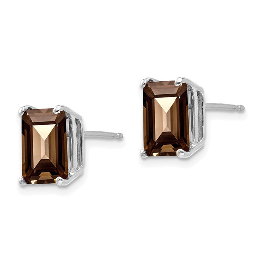 Exclusive 14K Gold 9x7mm Emerald Cut Smoky Quartz Earrings - Stylish Value!