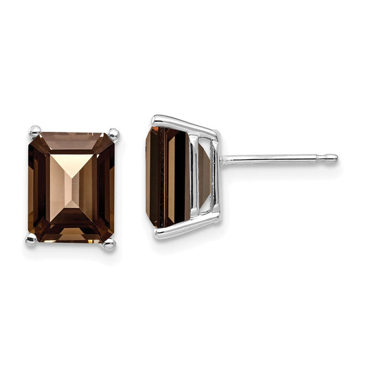 Exclusive 14K Gold 9x7mm Emerald Cut Smoky Quartz Earrings - Stylish Value!