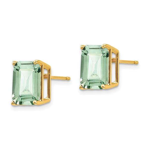 14K Gold Emerald-Cut Green Quartz Earrings - 10x8 mm
