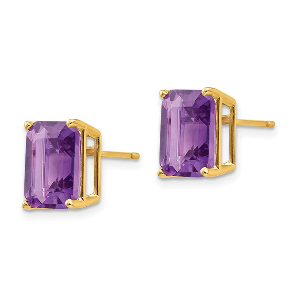 14K Gold Emerald Cut Amethyst Earrings - 10x8mm