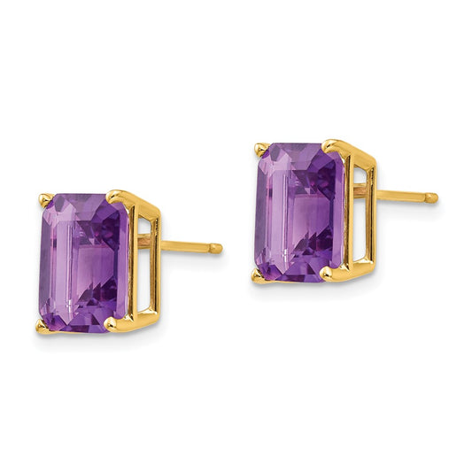 Order Stylish 14K Gold Emerald Cut Amethyst Earrings - 10x8mm Value!
