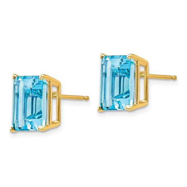 14K Gold Emerald Cut Blue Topaz Earrings - 10x8mm