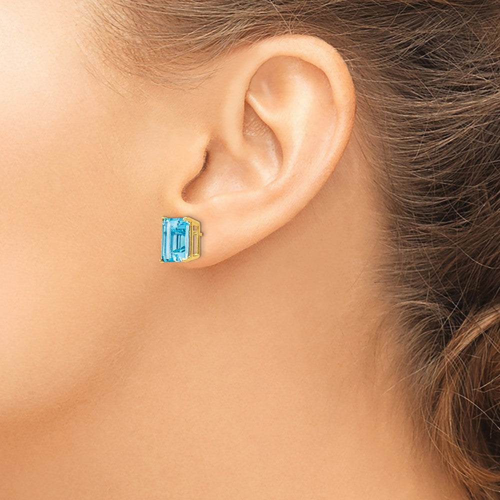 Buy Stylish 14K Gold Emerald Cut Blue Topaz Earrings - 10x8mm, Affordable Price