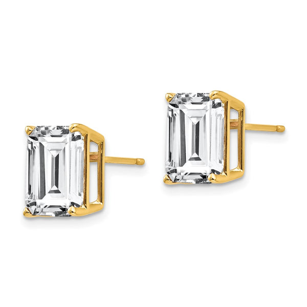 14K Gold Emerald Cut CZ Earrings - 10x8mm